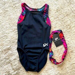 GK leotard Girls and matching head band- child medium. NWT